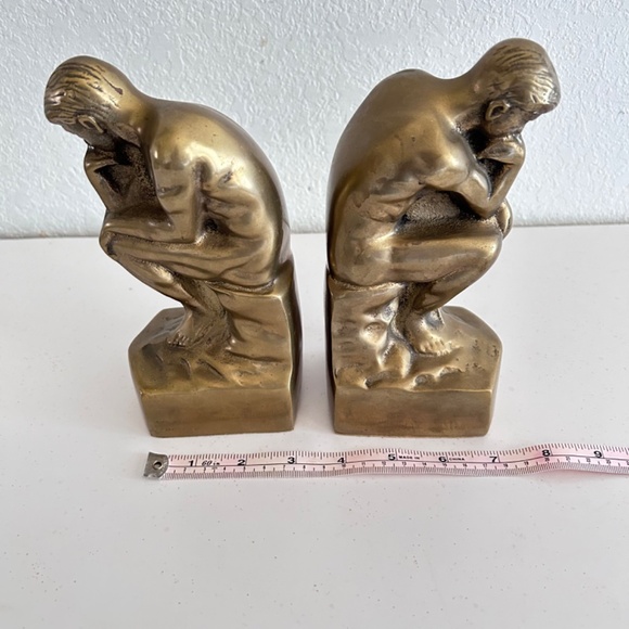 Vintage “The Thinker “ Statue Art Deco Bookends a Pair Heavy Solid Brass 7" inch - Picture 8 of 9